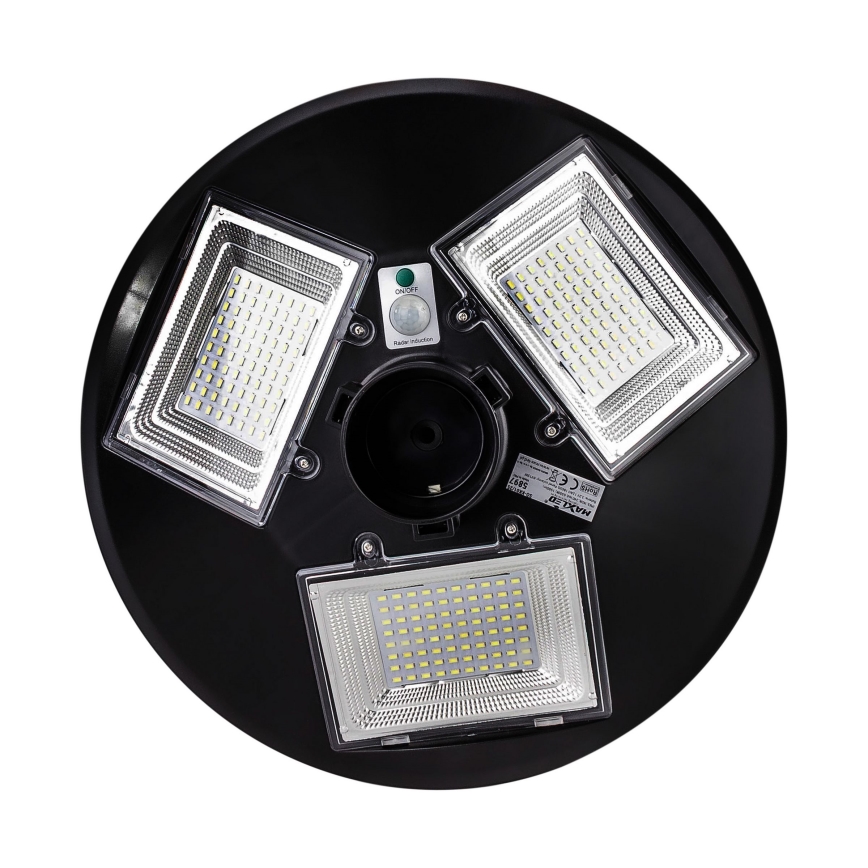 Lampadaire solaire à intensité variable avec détecteur LED/15W/6V 11000 mAh 6500K IP65 noir + Télécommande