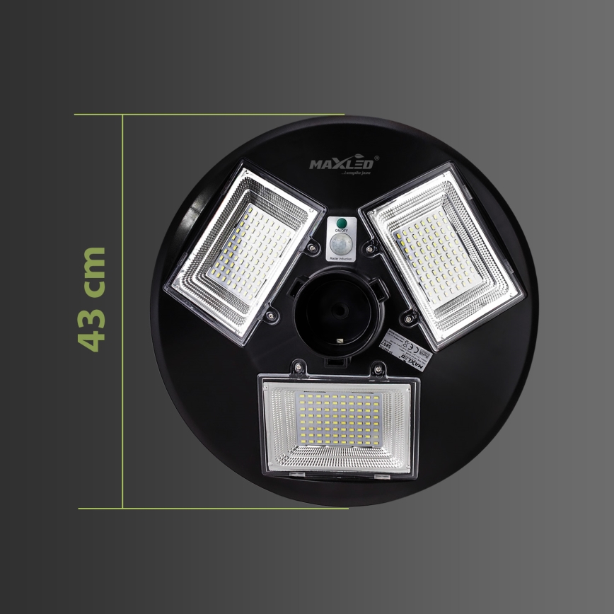Lampadaire solaire à intensité variable avec détecteur LED/15W/6V 11000 mAh 6500K IP65 noir + Télécommande