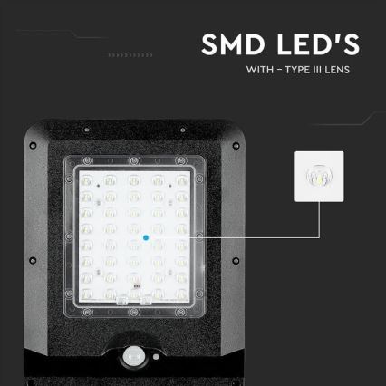 Lampadaire solaire avec détecteur LED/15W/7,4V 4000K IP65 10800 mAh