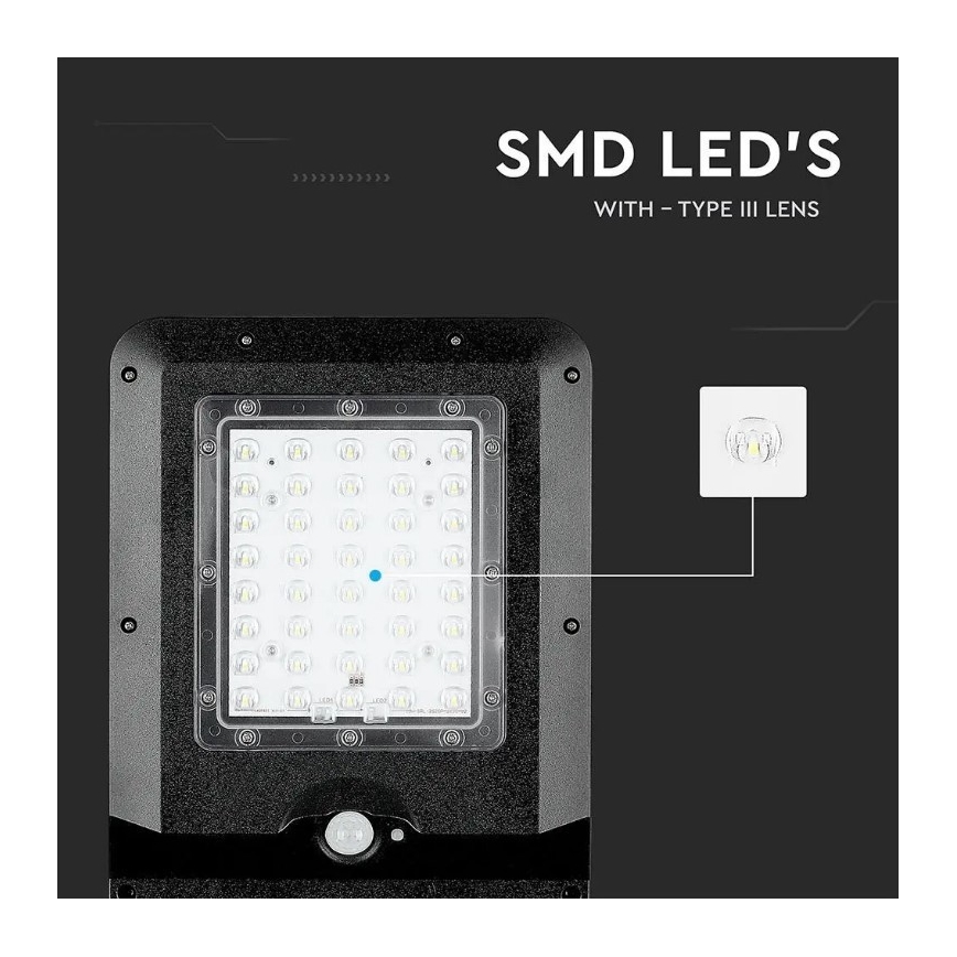Lampadaire solaire avec détecteur LED/15W/7,4V 4000K IP65 10800 mAh