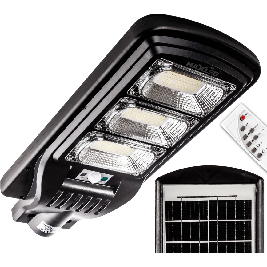 Lampe solaire à intensité variable avec détecteur LED/180W/6V 6500K IP65 noir + Télécommande