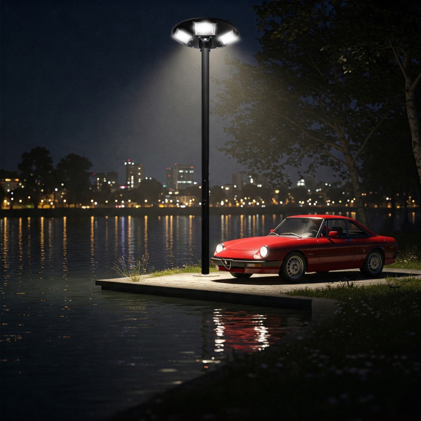 Lampadaire solaire à intensité variable avec détecteur LED/22W/6V 18000 mAh 6500K IP65 noir + Télécommande