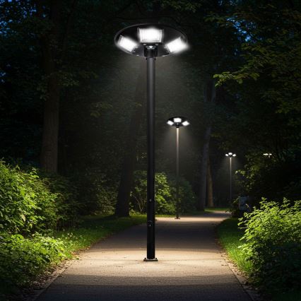 Lampadaire solaire à intensité variable avec détecteur LED/22W/6V 18000 mAh 6500K IP65 noir + Télécommande