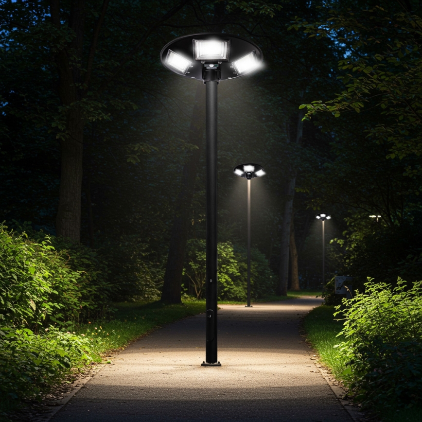 Lampadaire solaire à intensité variable avec détecteur LED/22W/6V 18000 mAh 6500K IP65 noir + Télécommande