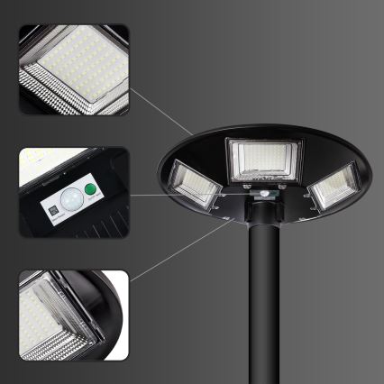 Lampadaire solaire à intensité variable avec détecteur LED/22W/6V 18000 mAh 6500K IP65 noir + Télécommande