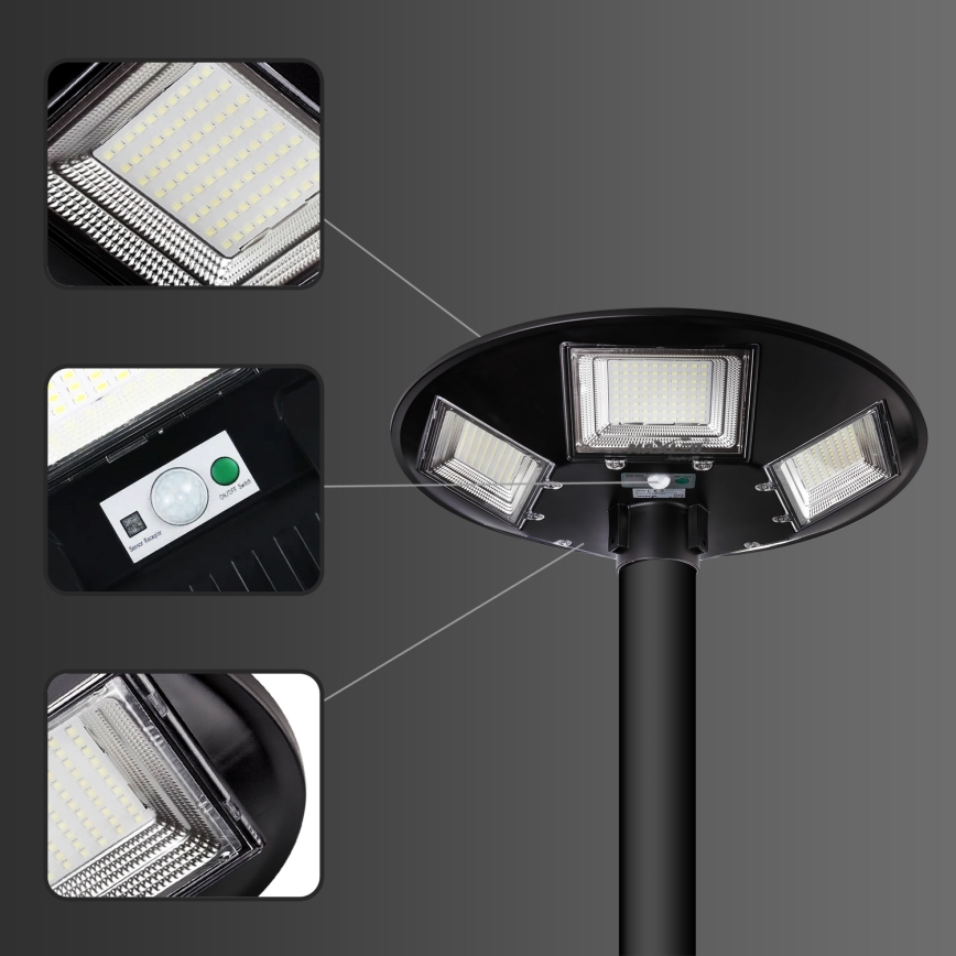 Lampadaire solaire à intensité variable avec détecteur LED/22W/6V 18000 mAh 6500K IP65 noir + Télécommande