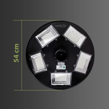 Lampadaire solaire à intensité variable avec détecteur LED/22W/6V 18000 mAh 6500K IP65 noir + Télécommande