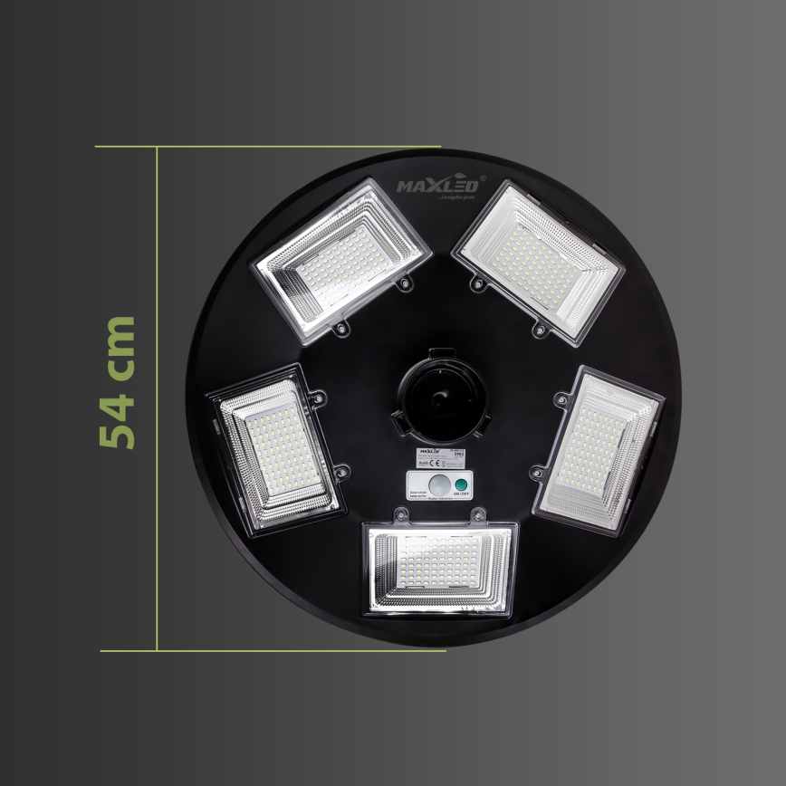 Lampadaire solaire à intensité variable avec détecteur LED/22W/6V 18000 mAh 6500K IP65 noir + Télécommande