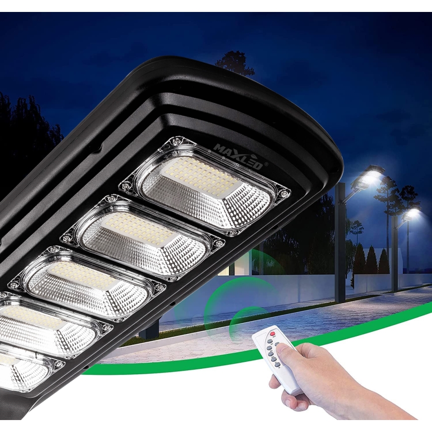 Lampe solaire à intensité variable avec détecteur LED/300W/6V 6500K IP65 noir + Télécommande