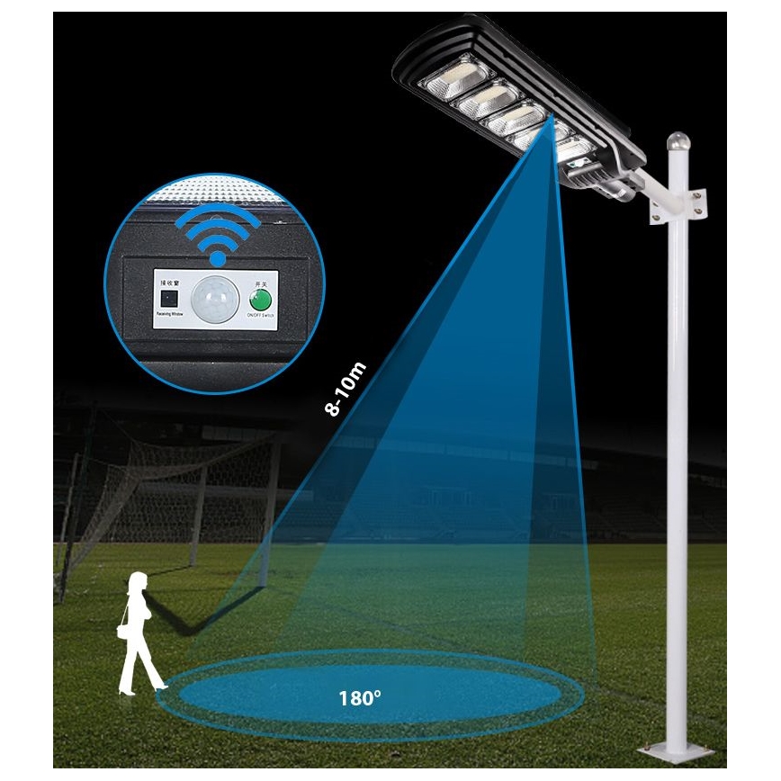 Lampe solaire à intensité variable avec détecteur LED/300W/6V 6500K IP65 noir + Télécommande