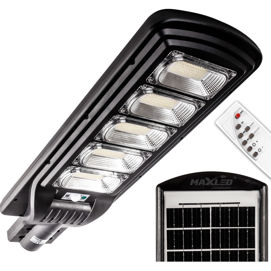 Lampe solaire à intensité variable avec détecteur LED/300W/6V 6500K IP65 noir + Télécommande