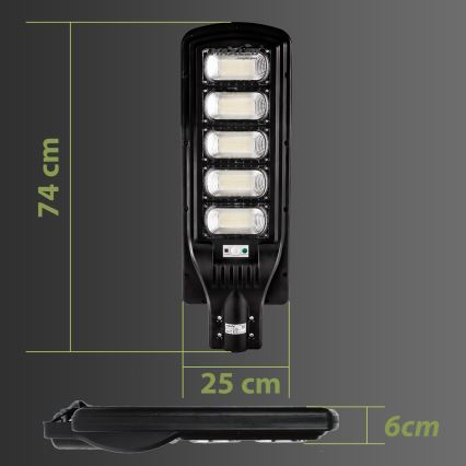 Lampe solaire à intensité variable avec détecteur LED/300W/6V 6500K IP65 noir + Télécommande