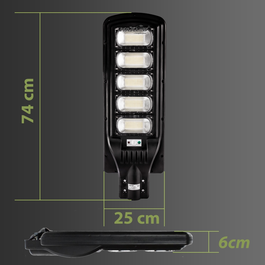 Lampe solaire à intensité variable avec détecteur LED/300W/6V 6500K IP65 noir + Télécommande