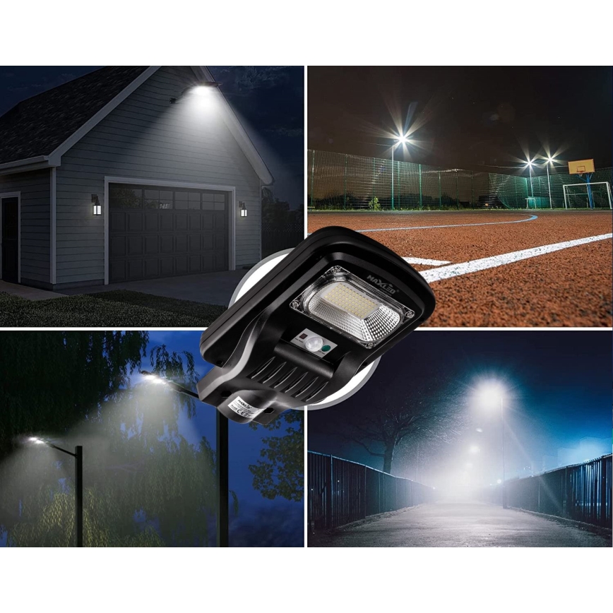 Lampadaire solaire à intensité variable avec détecteur LED/60W/6V 5500 mAh 6500K IP65 noir + Télécommande