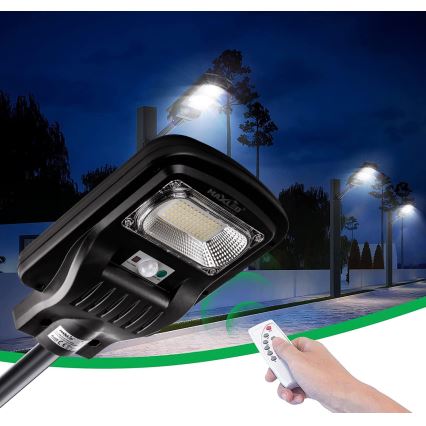 Lampadaire solaire à intensité variable avec détecteur LED/60W/6V 5500 mAh 6500K IP65 noir + Télécommande