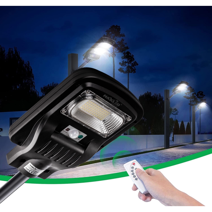 Lampadaire solaire à intensité variable avec détecteur LED/60W/6V 5500 mAh 6500K IP65 noir + Télécommande