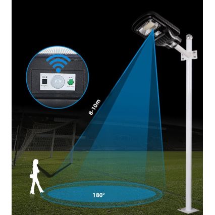 Lampadaire solaire à intensité variable avec détecteur LED/60W/6V 5500 mAh 6500K IP65 noir + Télécommande