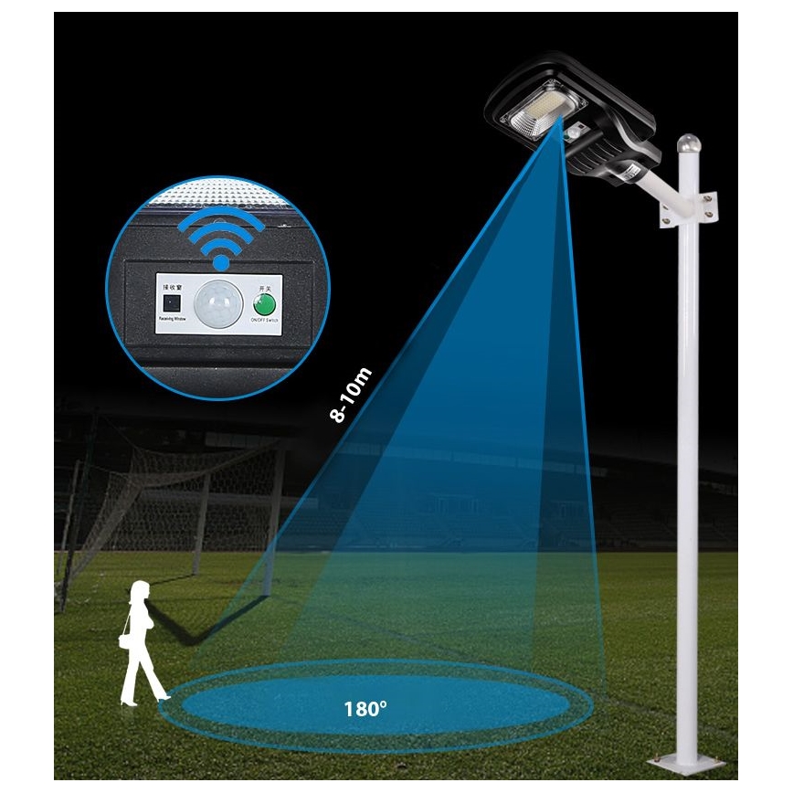 Lampadaire solaire à intensité variable avec détecteur LED/60W/6V 5500 mAh 6500K IP65 noir + Télécommande
