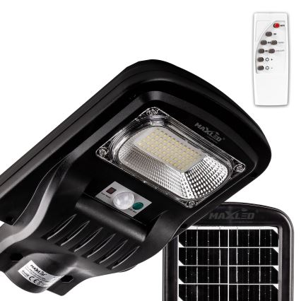 Lampadaire solaire à intensité variable avec détecteur LED/60W/6V 5500 mAh 6500K IP65 noir + Télécommande
