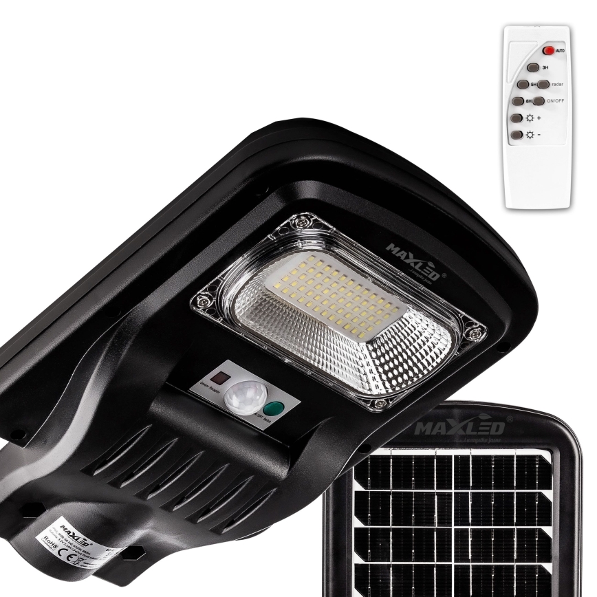 Lampadaire solaire à intensité variable avec détecteur LED/60W/6V 5500 mAh 6500K IP65 noir + Télécommande