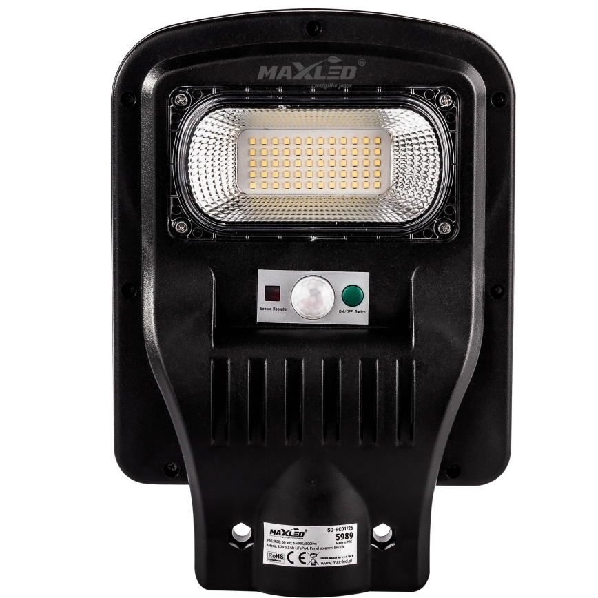 Lampadaire solaire à intensité variable avec détecteur LED/60W/6V 5500 mAh 6500K IP65 noir + Télécommande