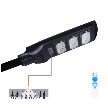 Lampadaire solaire à intensité variable avec détecteur de mouvement et crépusculaire URBI LED/8W/3,2V 6500K IP54 10000 mAh + Télécommande