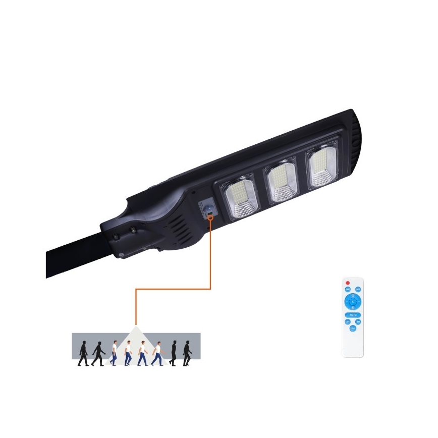 Lampadaire solaire à intensité variable avec détecteur de mouvement et crépusculaire URBI LED/8W/3,2V 6500K IP54 10000 mAh + Télécommande