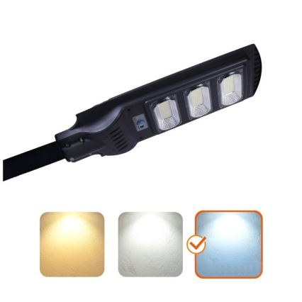 Lampadaire solaire à intensité variable avec détecteur de mouvement et crépusculaire URBI LED/8W/3,2V 6500K IP54 10000 mAh + Télécommande