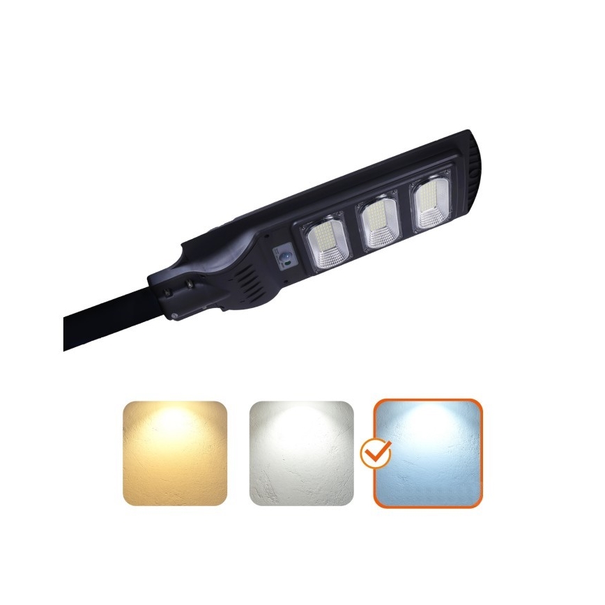 Lampadaire solaire à intensité variable avec détecteur de mouvement et crépusculaire URBI LED/8W/3,2V 6500K IP54 10000 mAh + Télécommande