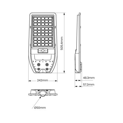 Lampadaire solaire LED VIA 100W/10000 mAh 3,2V 6000K IP65 + télécommande