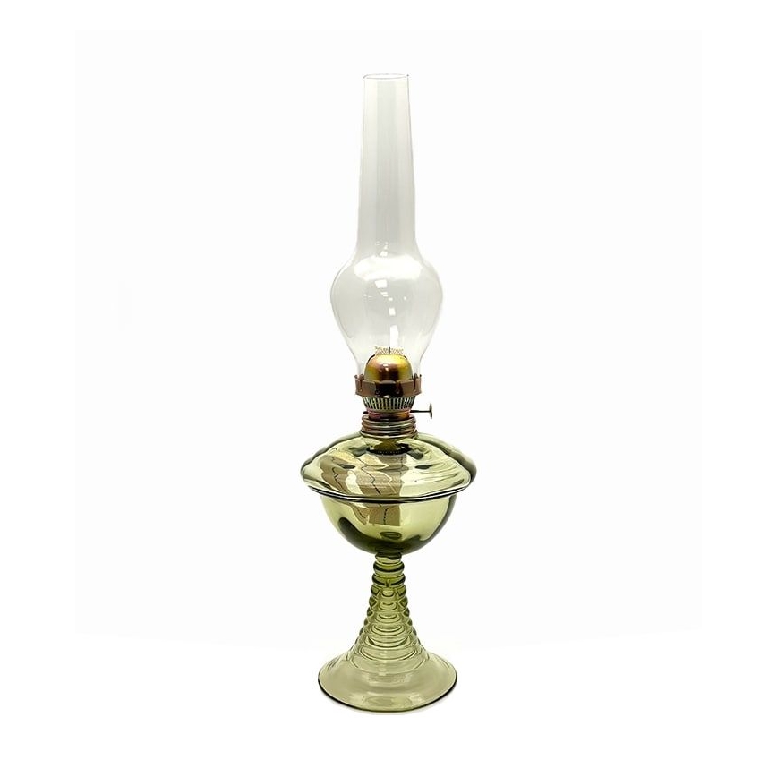 Lampe à huile JASMÍNA 50 cm vert forêt avec un abat-jour floral