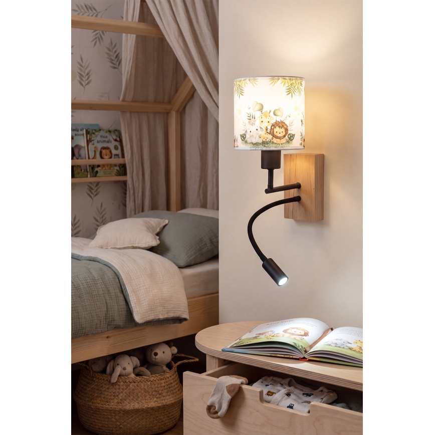 Brilagi - Lampe murale LED flexible pour enfants BOBO WOOD 1xE27/25W/230V + LED/3W chêne/noir/blanc/vert/jungle