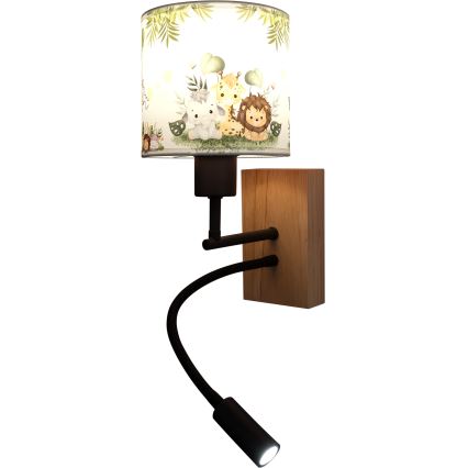 Brilagi - Lampe murale LED flexible pour enfants BOBO WOOD 1xE27/25W/230V + LED/3W chêne/noir/blanc/vert/jungle