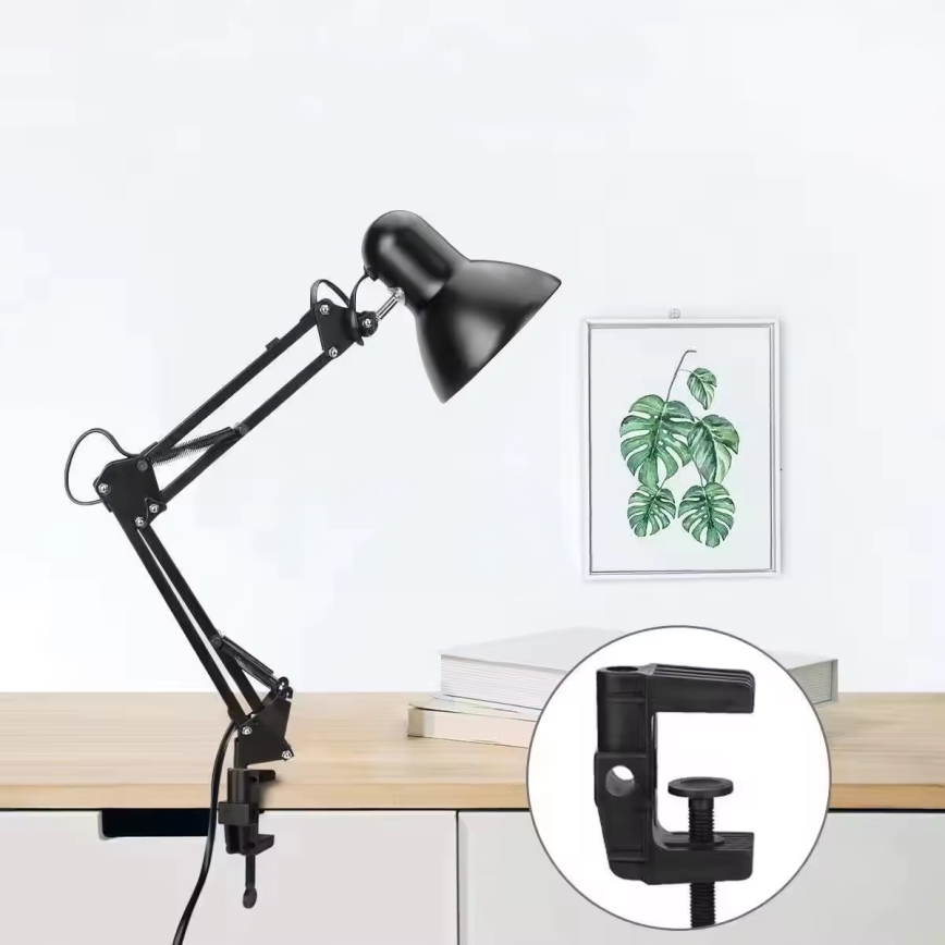 Lampe de bureau 2-en-1 à pince, 1 x E27, 60 W, 230 V, noire