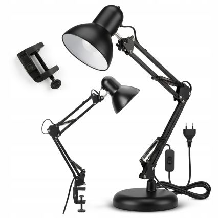 Lampe de bureau 2-en-1 à pince, 1 x E27, 60 W, 230 V, noire