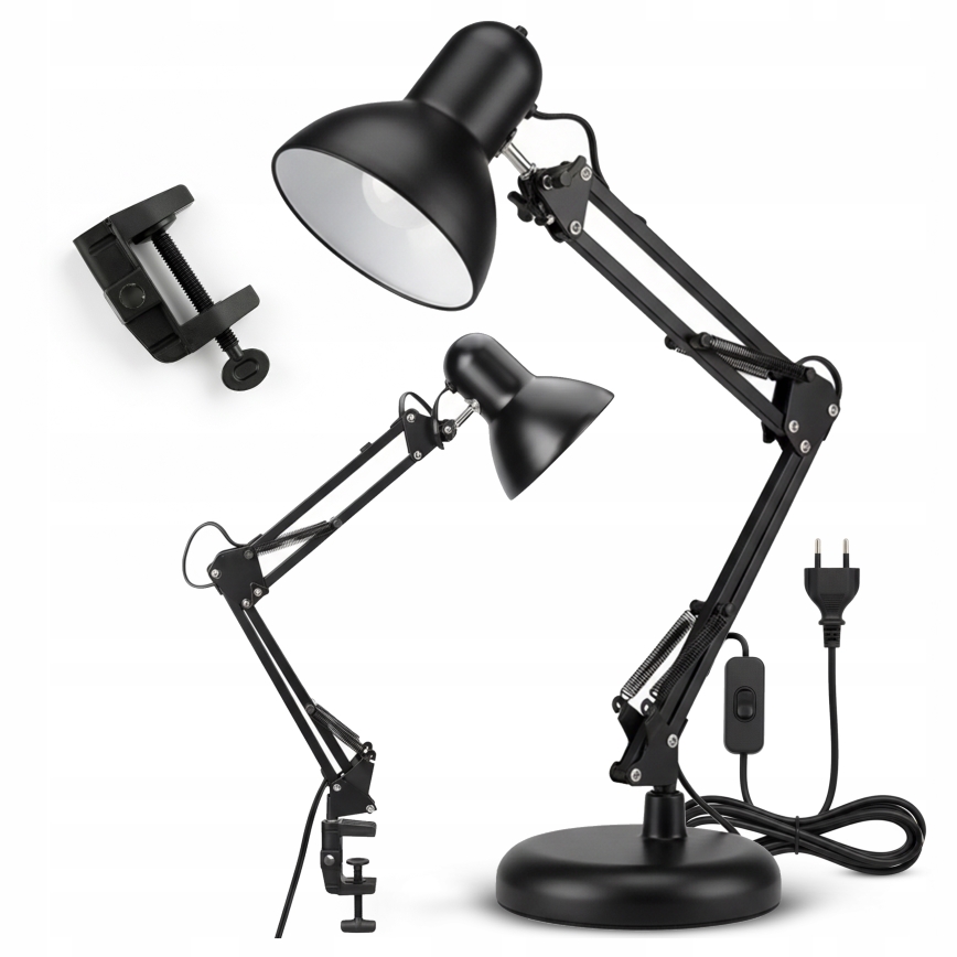 Lampe de bureau 2-en-1 à pince, 1 x E27, 60 W, 230 V, noire