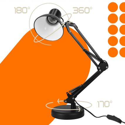 Lampe de bureau 2-en-1 à pince, 1 x E27, 60 W, 230 V, noire
