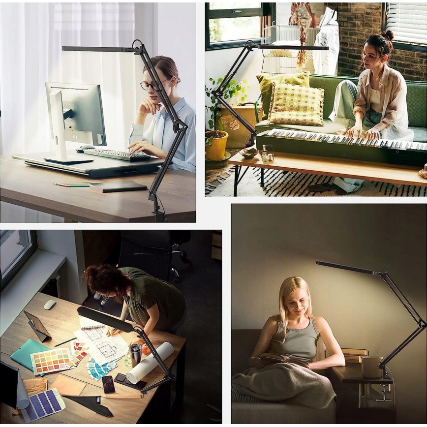 Lampe de bureau LED tactile, dimmable et flexible à pince LED/10W/5/230V 3000/4000/6000K noire