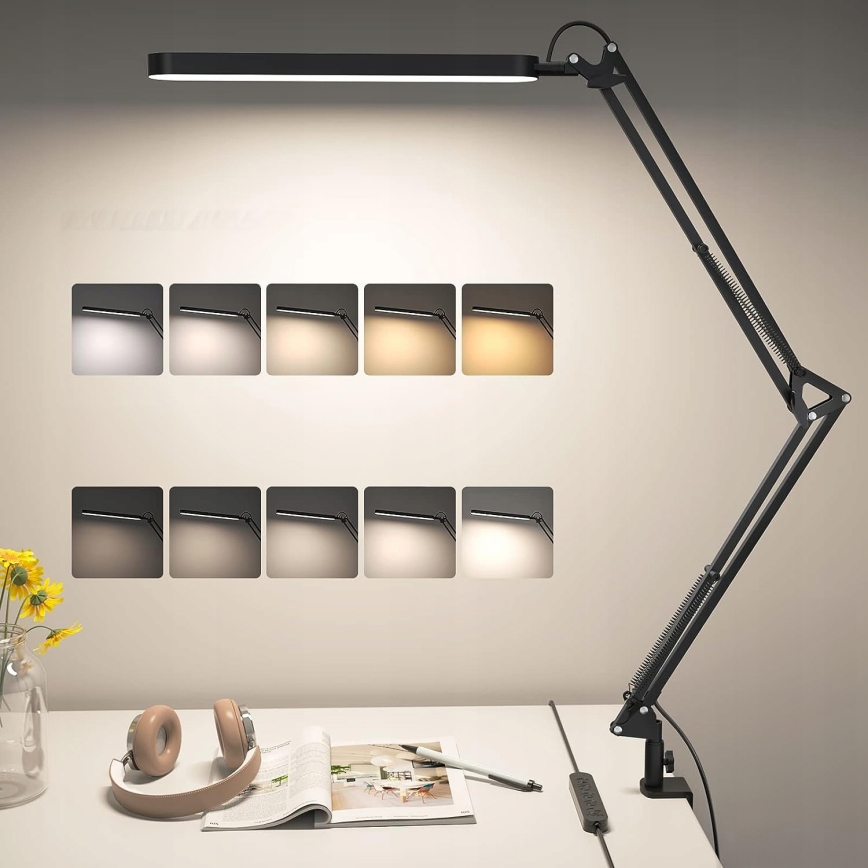 Lampe de bureau LED tactile, dimmable et flexible à pince LED/10W/5/230V 3000/4000/6000K noire