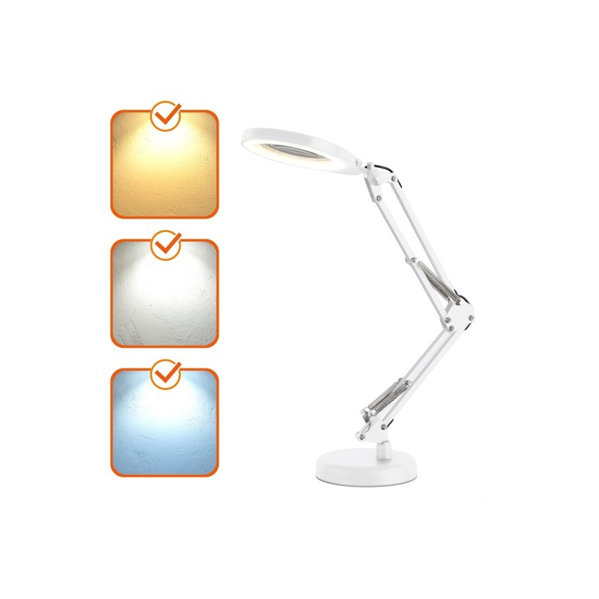 Lampe de bureau LED à intensité variable avec loupe 2-en-1 AURIQ LOUPE LED/10W/5V 3000/4000/6500K blanche