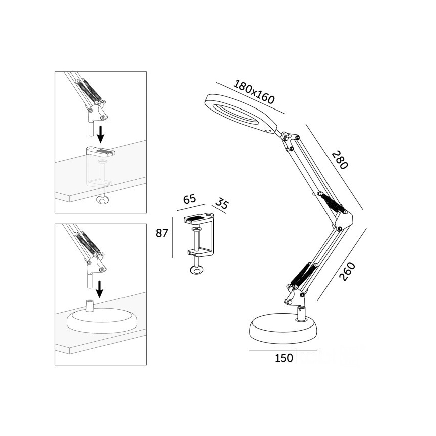 Lampe de bureau LED à intensité variable avec loupe 2-en-1 AURIQ LOUPE LED/10W/5V 3000/4000/6500K blanche