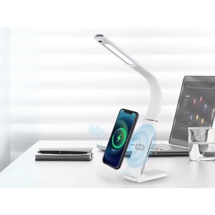 Lampe de bureau LED dimmable LORD EVO LED/8W/230V 3000K/4500K/6000K avec recharge sans fil et capteur de mouvement, blanche