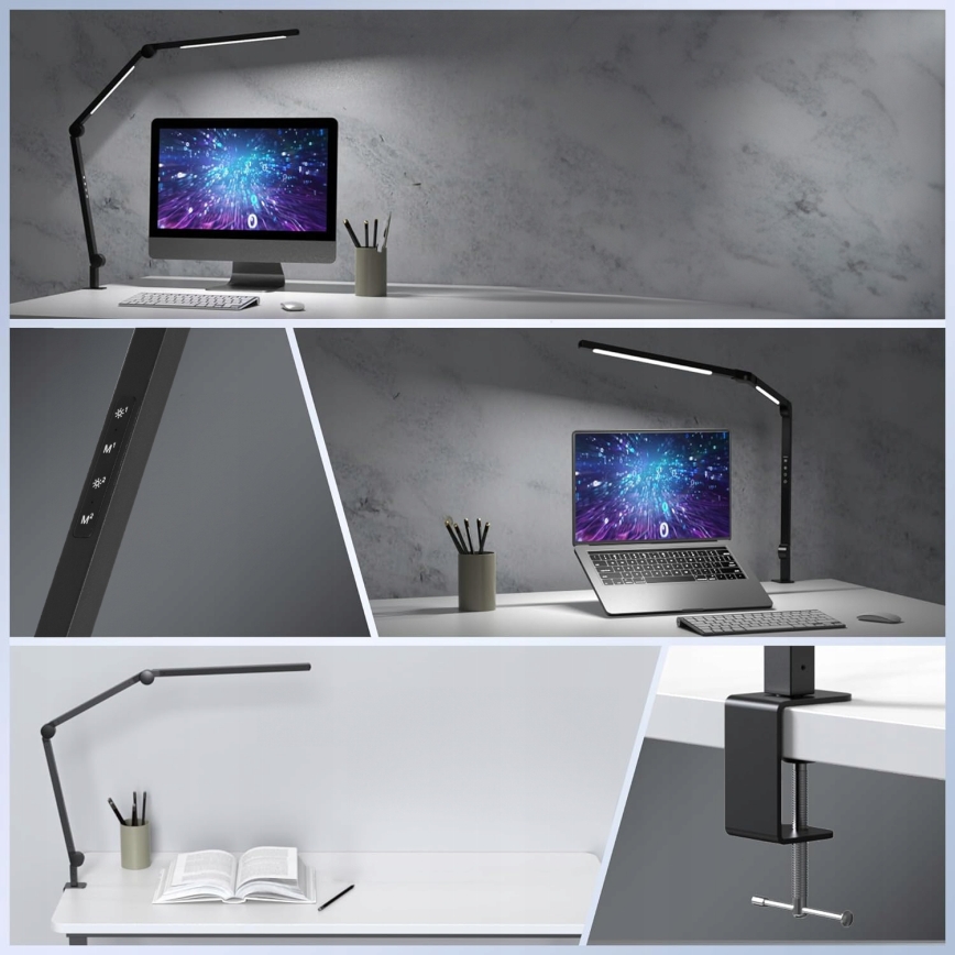 LED Lampe de bureau dimmable tactile et flexible avec pince LED/12W/230V 3000/4000/6000K noire