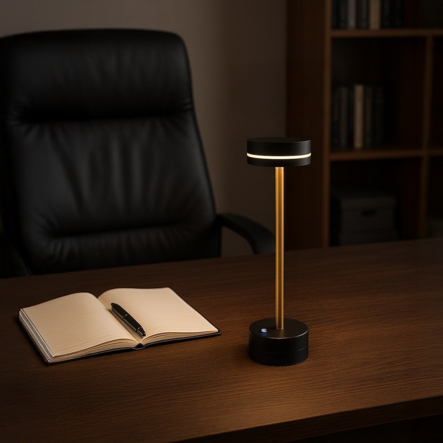 Lampe de bureau rechargeable dimmable SAM LED/5W/5V, finition noir/doré