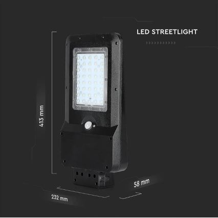 Lampe de rue solaire LED avec capteur LED/15W/7,4V 4000K IP65 10800 mAh
