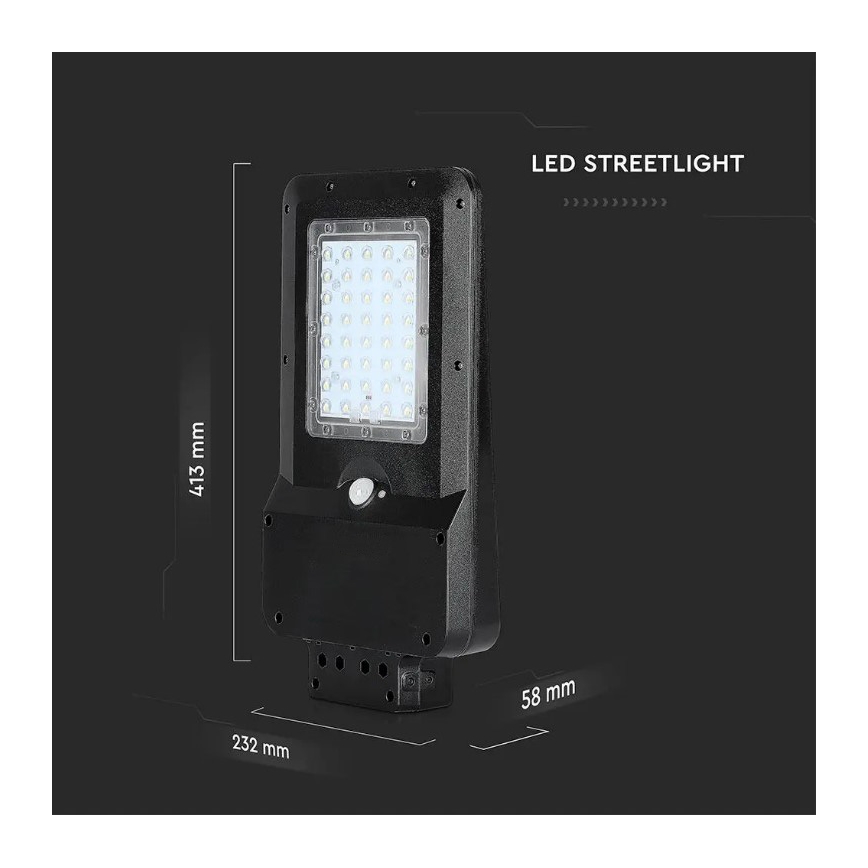Lampe de rue solaire LED avec capteur LED/15W/7,4V 4000K IP65 10800 mAh
