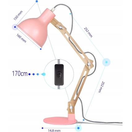 Lampe de table 1 x E27, 40 W, 230 V — rose