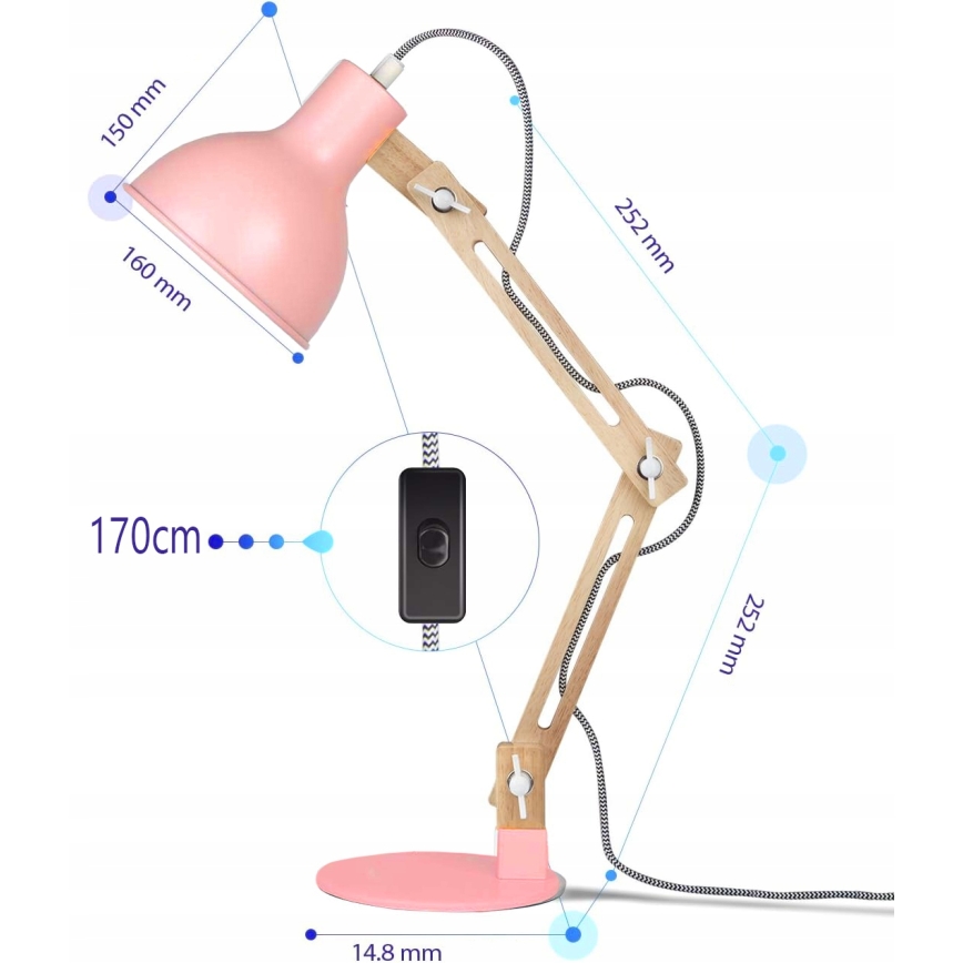 Lampe de table 1 x E27, 40 W, 230 V — rose