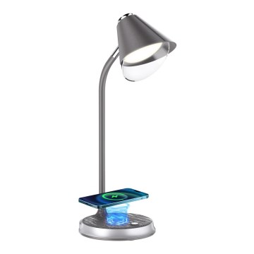 Lampe de table à intensité variable avec charge sans fil FINCH LED/9W/12/230V gris/chrome brillant
