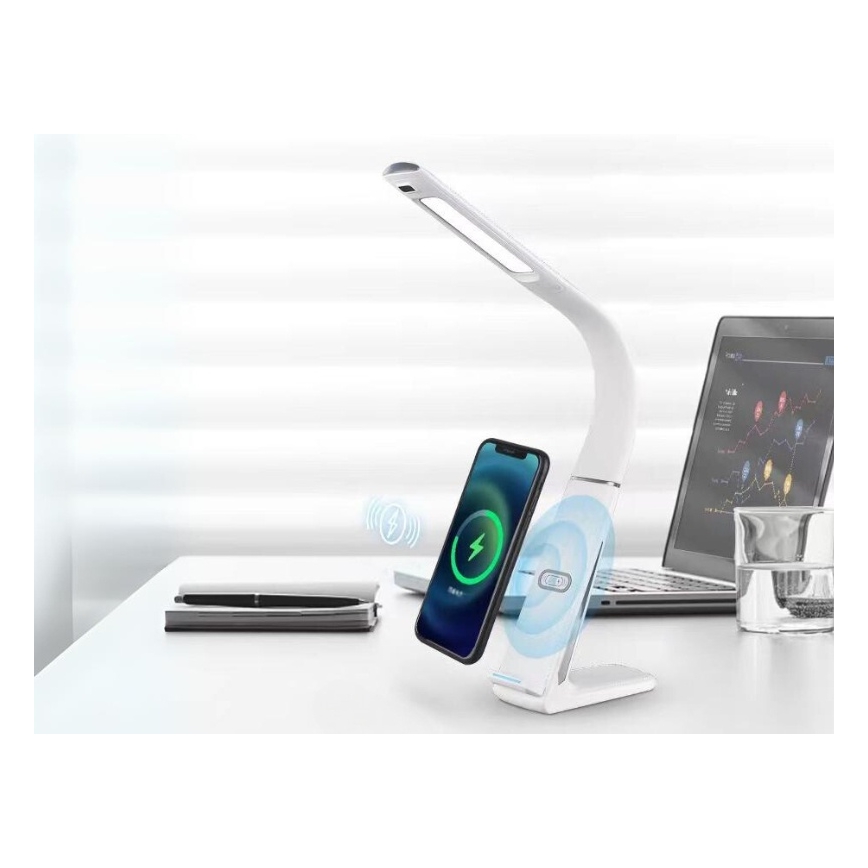 Lampe de table à intensité variable avec charge sans fil et détecteur LORD EVO LED/8W/230V 3000K/4500K/6000K blanc